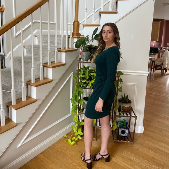 Full Back Zipper Forest Green Long Sleeved Dress - Picture 7 of 7